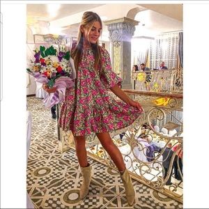 Zara puff shoulder print floral dress